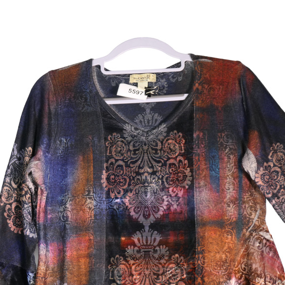 One World Tunic Knit Top Womens S Mixed Media Velour Stretch Velvet Asymmerical - Picture 2 of 7